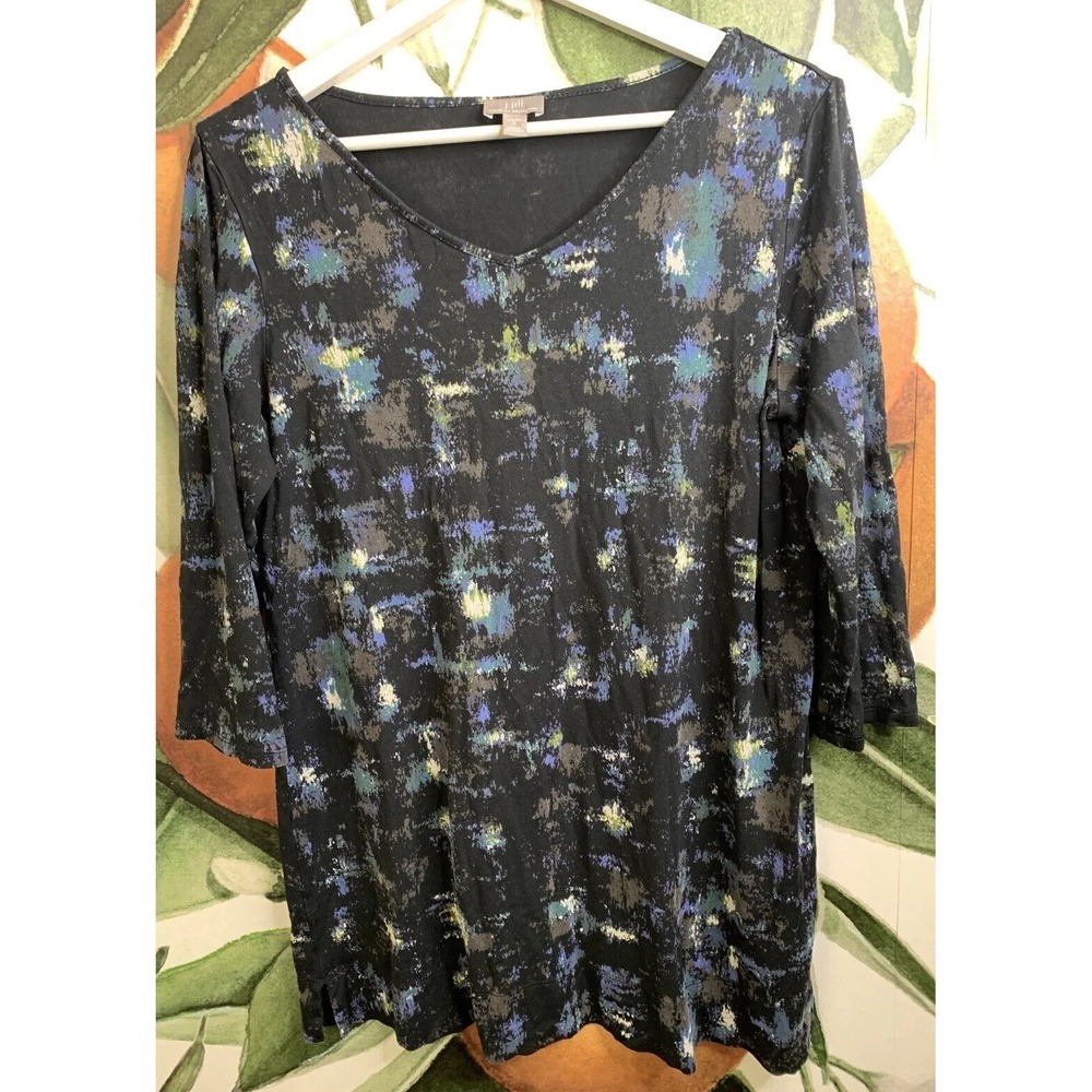 J Jill Wearever Collection Small Stretch Printed V Neck 3/4 Sleeve Top